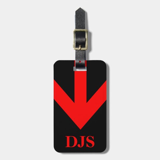 Monogram Red Travel Arrow on Black Luggage Tag