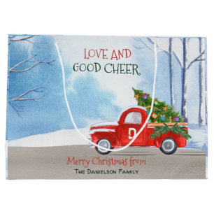 Monogram Red Truck Christmas Love and Good Cheer Large Gift Bag
