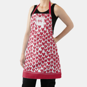 Monogram Red Valentine Heart Pattern Apron