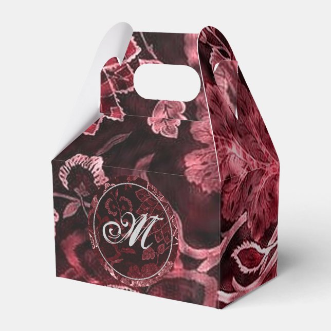 Monogram Red Vintage Floral Gable Favour Box (Front Side)