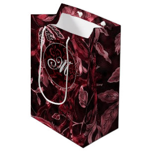 Monogram Red Vintage Floral GIft Bag
