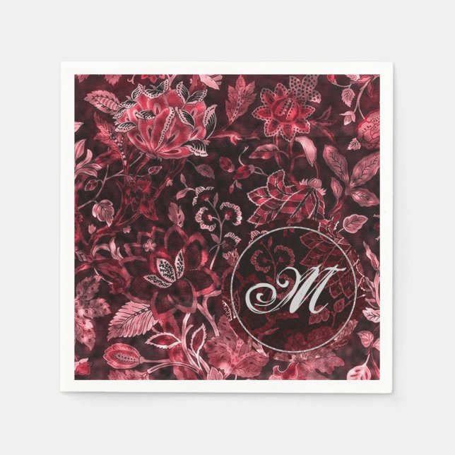 Monogram Red Vintage Floral Napkins (Front)