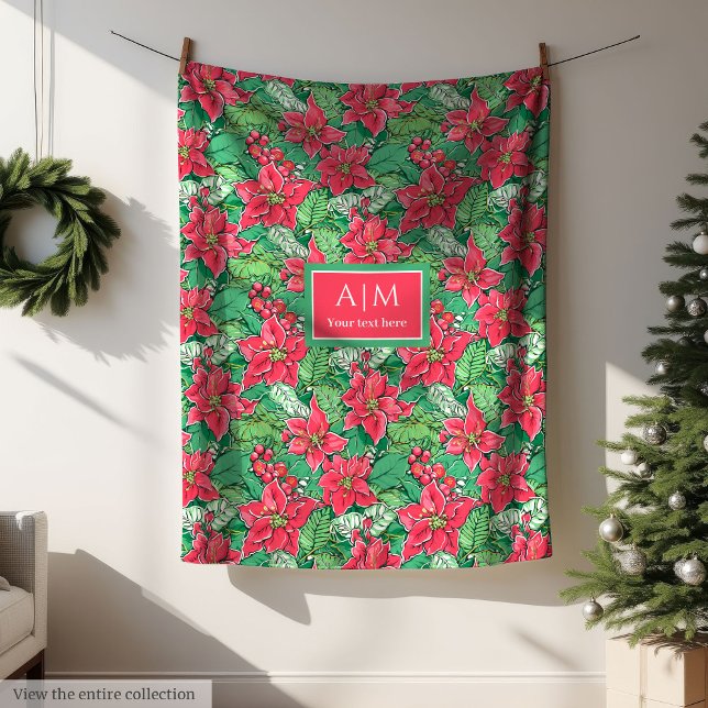 Monogram red watercolor preppy Christmas fleece (Monogram red watercolor preppy Christmas fleece wrap)