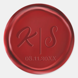 Monogram Red Wax Seal Wedding Stickers