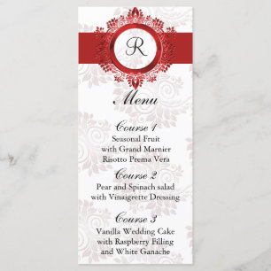 monogram red wedding menu