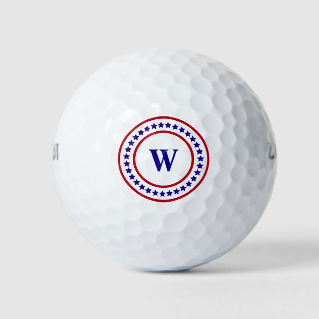 Monogram Red White and Blue Stars Patriotic Golf Balls (Front)
