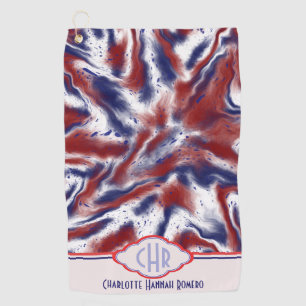 Monogram Red, White and Blue Tie-Dye   Watercolor Golf Towel