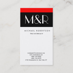 Monogram Red White Black Consultant Business Card