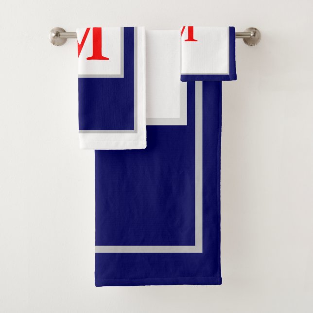 Monogram Red White Blue Block Pattern  Bath Towel Set (Insitu)