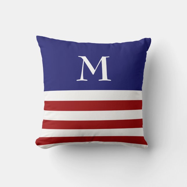 Monogram Red, White & Blue Pillow (Front)