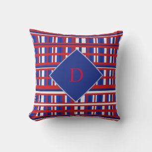 Monogram Red, White Blue Plaid Patriot Cushion