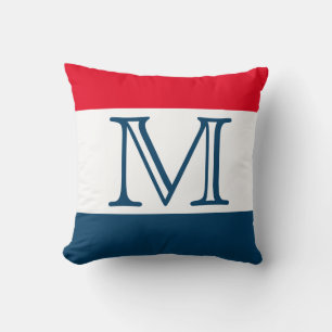 MONOGRAM Red White Blue stripe Solid Colour  Cushion