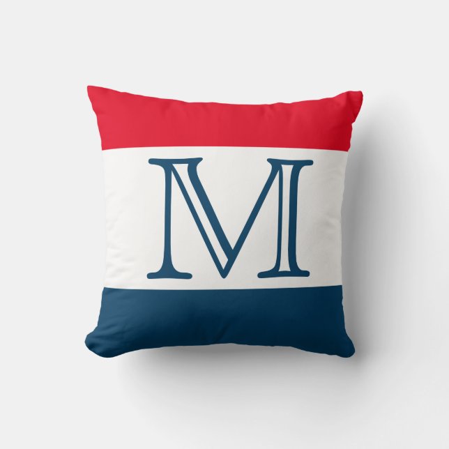 MONOGRAM Red White Blue stripe Solid Colour  Cushion (Front)