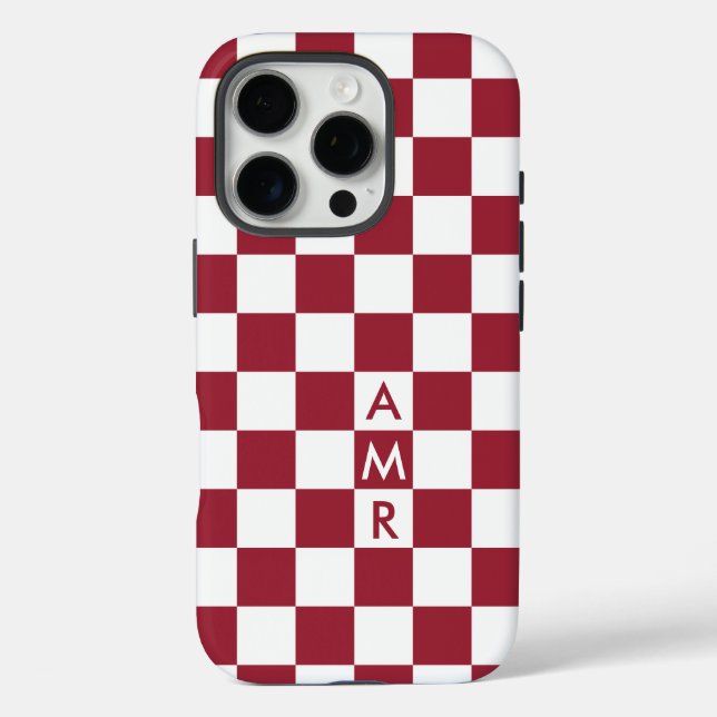 Monogram Red White Chequered Pattern Case-Mate iPhone Case (Back)