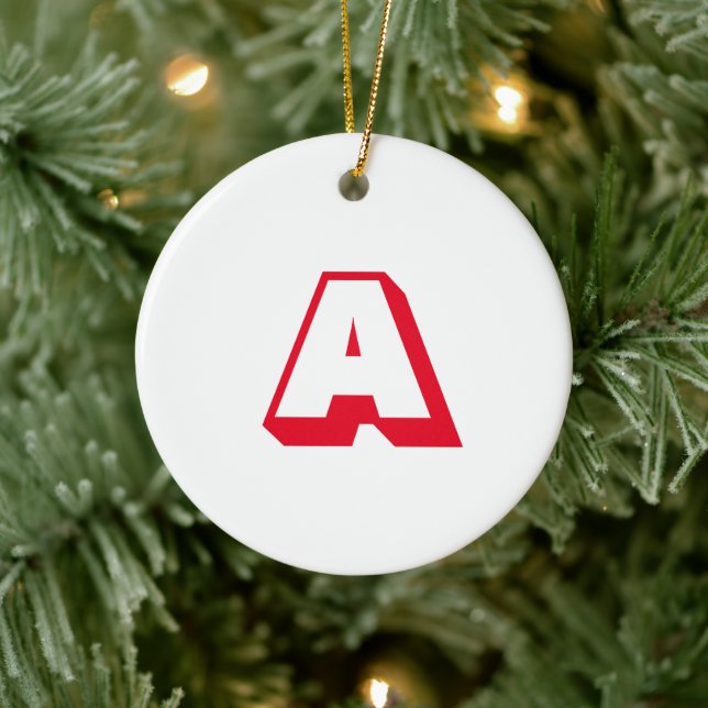 Monogram red white custom initial letter Christmas Ceramic Tree Decoration (Tree)