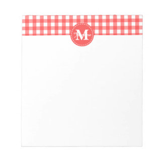 Monogram Red White Gingham Check Pattern Notepad