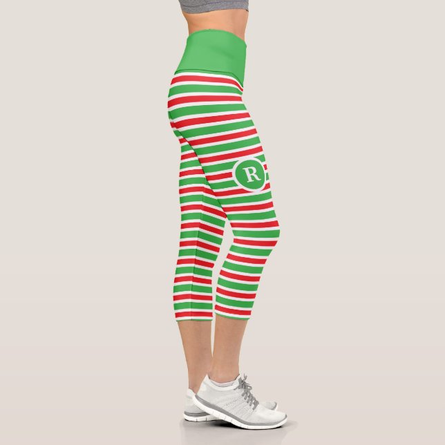 Monogram red white green striped capri  leggings (Right)