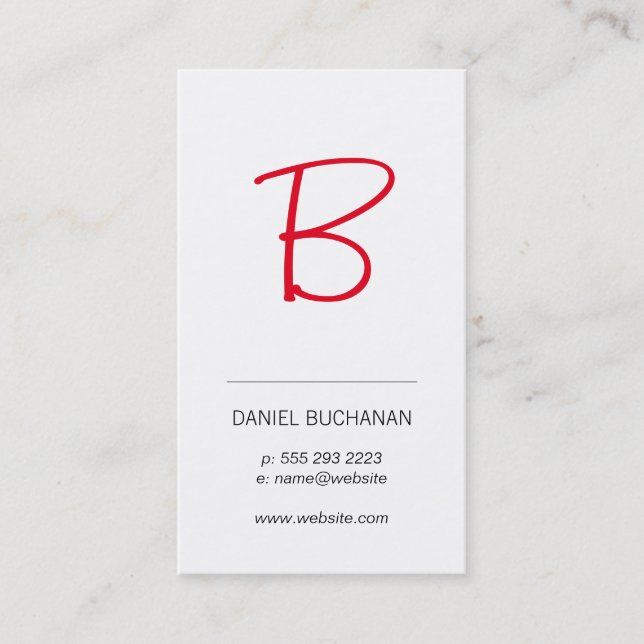Monogram (red) / White / Minimal Business Card (Front)