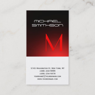 Monogram Red White Modern Simple Business Card