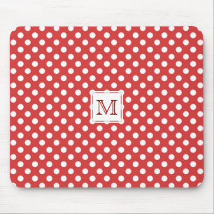 Monogram: Red & White Polka-Dot Mousepad