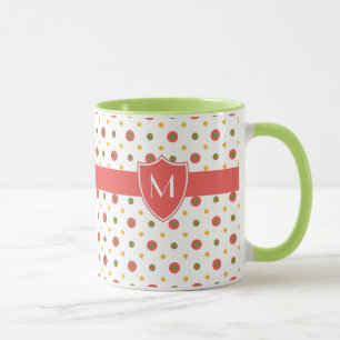 Monogram Red White Polka Dots Ringer Coffee Mug