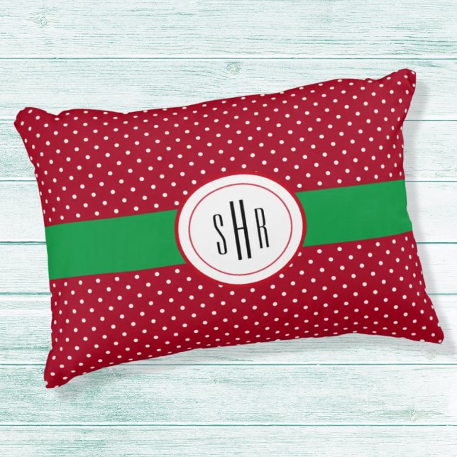 Monogram, Red White Swiss Dots 16x12 Decorative Cushion (Creator Uploaded)