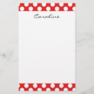 Monogram Red White Trendy Fun Polka Dot Pattern Stationery