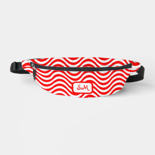 Monogram Red & White Wavy Stripes Psychedelic Bum Bags