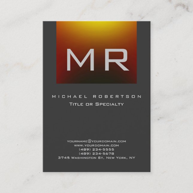 Monogram Red Yellow Grey Clean Business Card (Front)