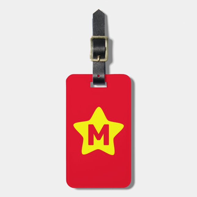 Monogram Red Yellow Star Luggage Tag (Front Vertical)