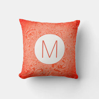 Monogram Reddish Colour Embossed Floral Cushion