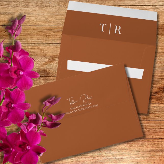 Monogram Refined Simplicity Terracotta Wedding  Envelope (Creator Uploaded)