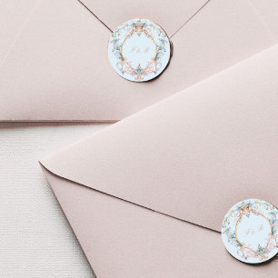 Monogram Regency Crest Elegant Blue Classic Round Sticker