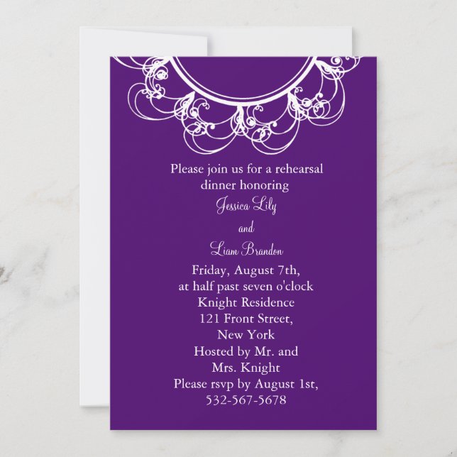 Monogram Rehearsal Dinner (purple) Invitation (Front)
