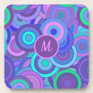 Monogram Retro 60s Psychedelic Circles Pattern Coaster
