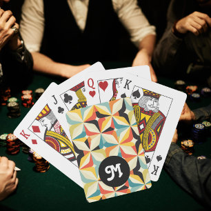 Monogram Retro 70s Geometric Pattern  Playing Cards