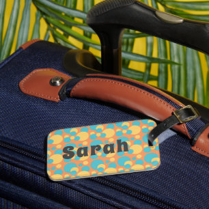 Monogram Retro Blue and Yellow Polka Dot Luggage Tag