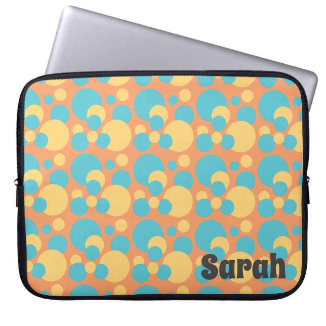 Monogram Retro Blue and Yellow Polka Dot Pattern Laptop Sleeve (Front)