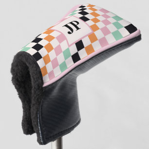 Monogram Retro Chequerboard Custom Monogrammed Golf Head Cover