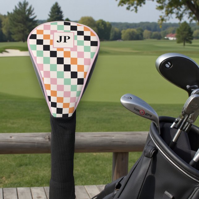 Monogram Retro Chequerboard Custom Monogrammed Golf Head Cover (Creator Uploaded)