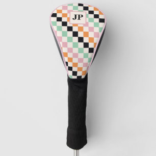 Monogram Retro Chequerboard Custom Monogrammed Golf Head Cover