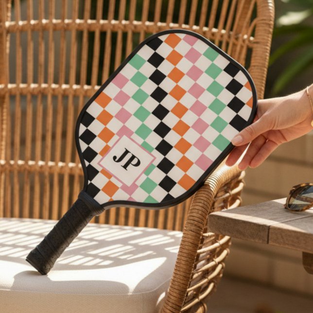 Monogram Retro Chequerboard Custom Monogrammed Pickleball Paddle (Creator Uploaded)