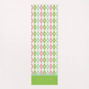 Monogram Retro Christmas Diamonds Pink & Green Yoga Mat