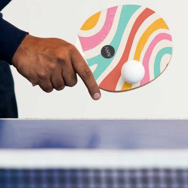 Monogram Retro Colorful Wavy Stripes Ping Pong Paddle (Insitu)