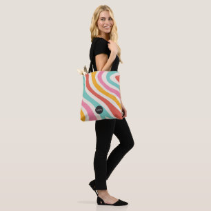 Monogram Retro Colorful Wavy Stripes Tote Bag