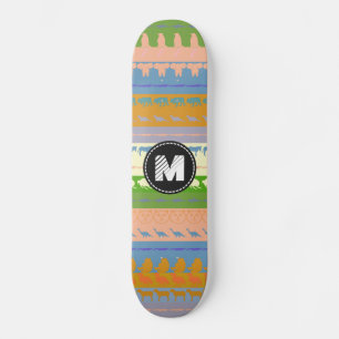 Monogram Retro Colourful Animals Pattern #3 Skateboard