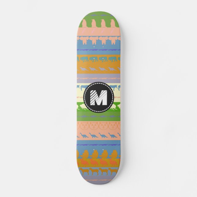 Monogram Retro Colourful Animals Pattern #3 Skateboard (Front)