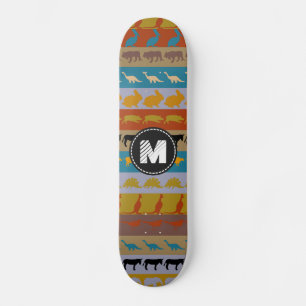 Monogram Retro Colourful Animals Pattern #8 Skateboard