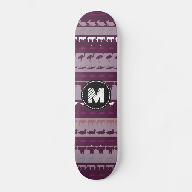 Monogram Retro Colourful Animals Pattern Skateboard (Front)