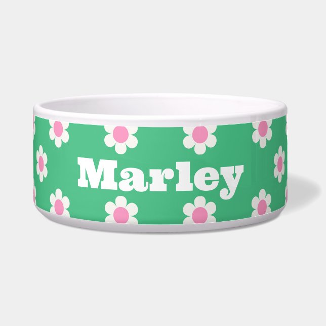Monogram Retro Daisies Pattern Pink & Green Custom (Front)